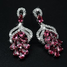 Platinum Plated Earrings - Ruby